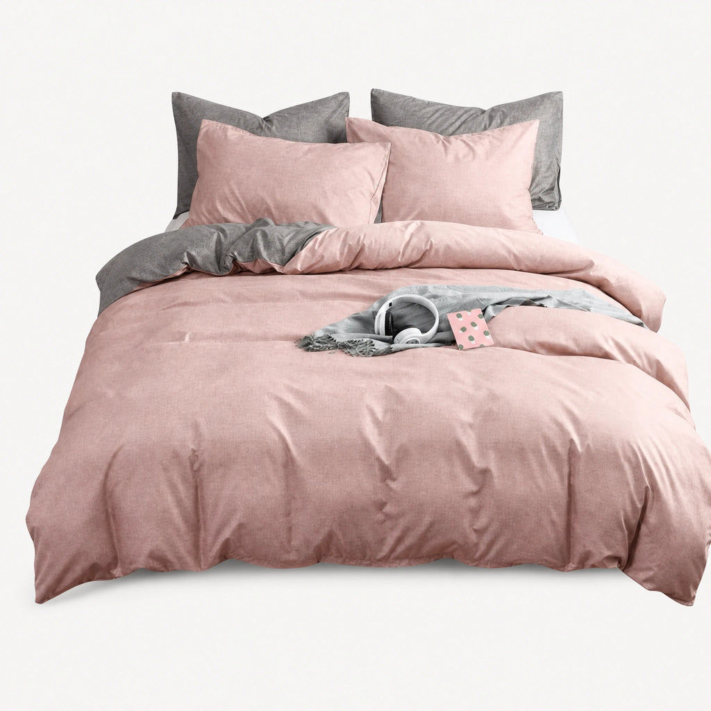 Housse de couette bicolore rose et gris réversible - 1 / US Twin size 2 pcs … (10 tailles)
