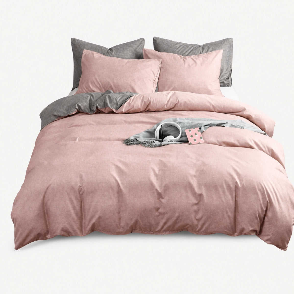 Housse de couette bicolore rose et gris réversible - 1 / US Twin size 2 pcs … (10 tailles)