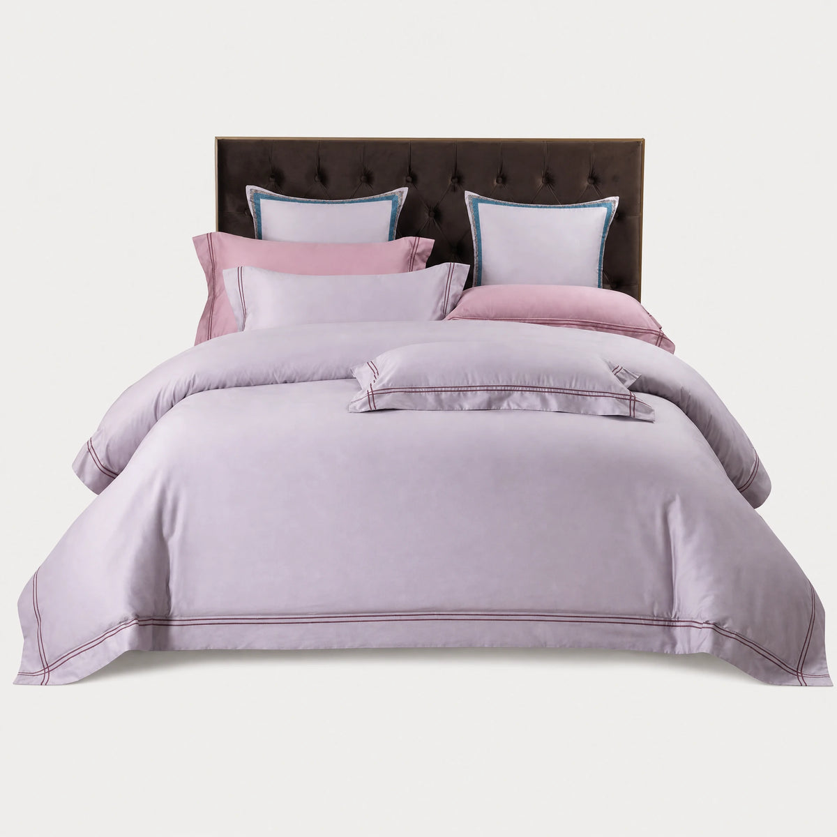 Housse de Couette Satin avec Passepoil Décoratif - Brun / 1.2M / Drap-housse … (4 tailles)