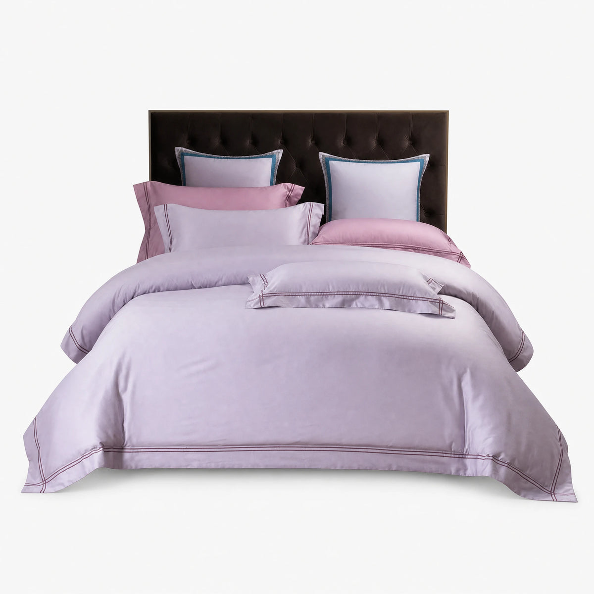 Housse de Couette Satin avec Passepoil Décoratif - Gris / 1.2M / Drap-housse … (4 tailles)