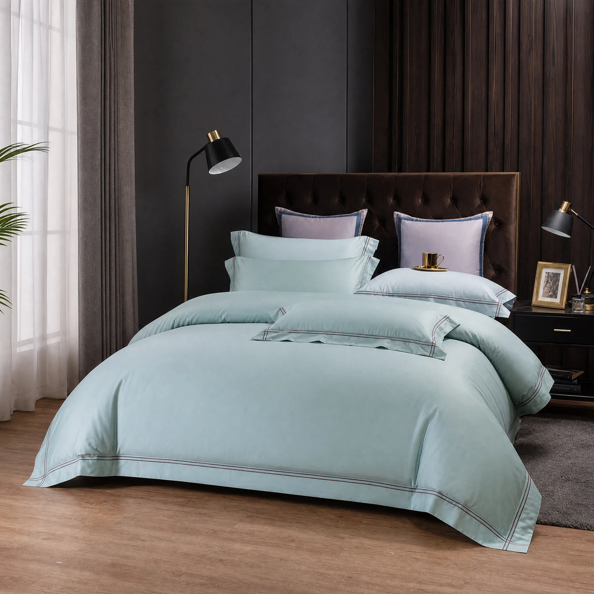 Housse de Couette Satin avec Passepoil Décoratif - OBJETS VARIES