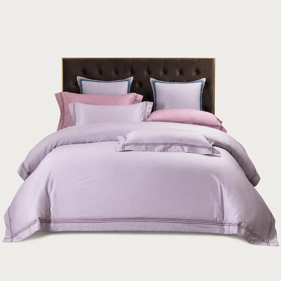 Housse de Couette Satin avec Passepoil Décoratif - Pâte de haricots / 1.2M / Drap plat … (4 tailles)