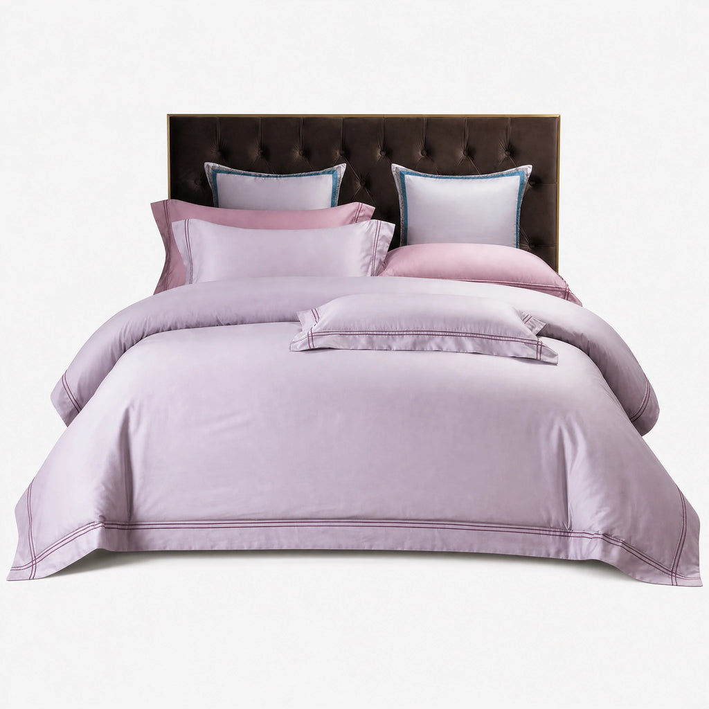 Housse de Couette Satin avec Passepoil Décoratif - Rose clair / 1.2M / Drap-housse … (4 tailles)