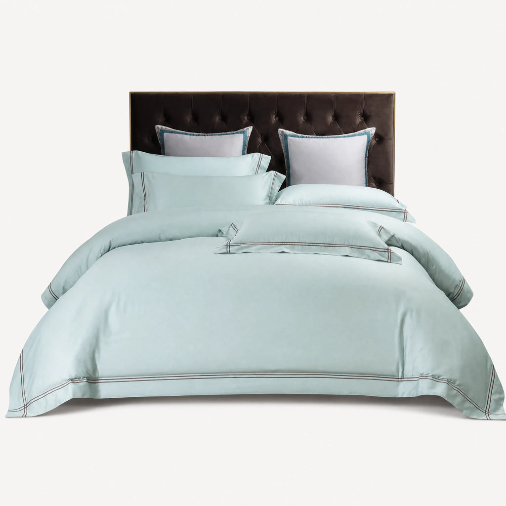 Housse de Couette Satin avec Passepoil Décoratif - Vert d'eau / 1.2M / Drap-housse … (4 tailles)