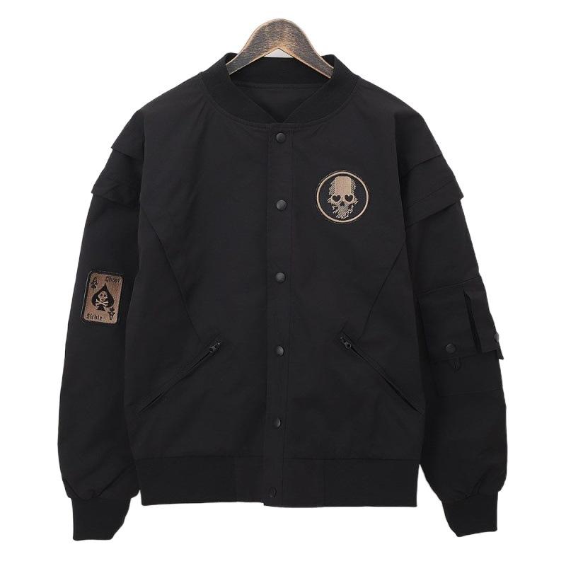 Chaqueta bomber suelta con parche de calavera vintage