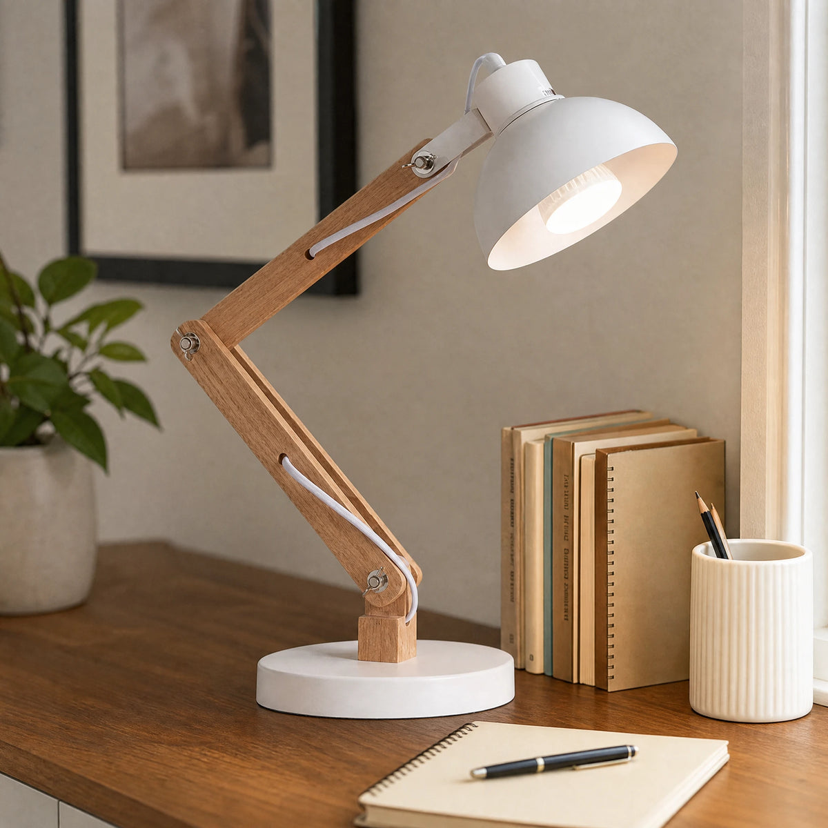 Lampe de Bureau Articulée Bois et Métal - OBJETS VARIES