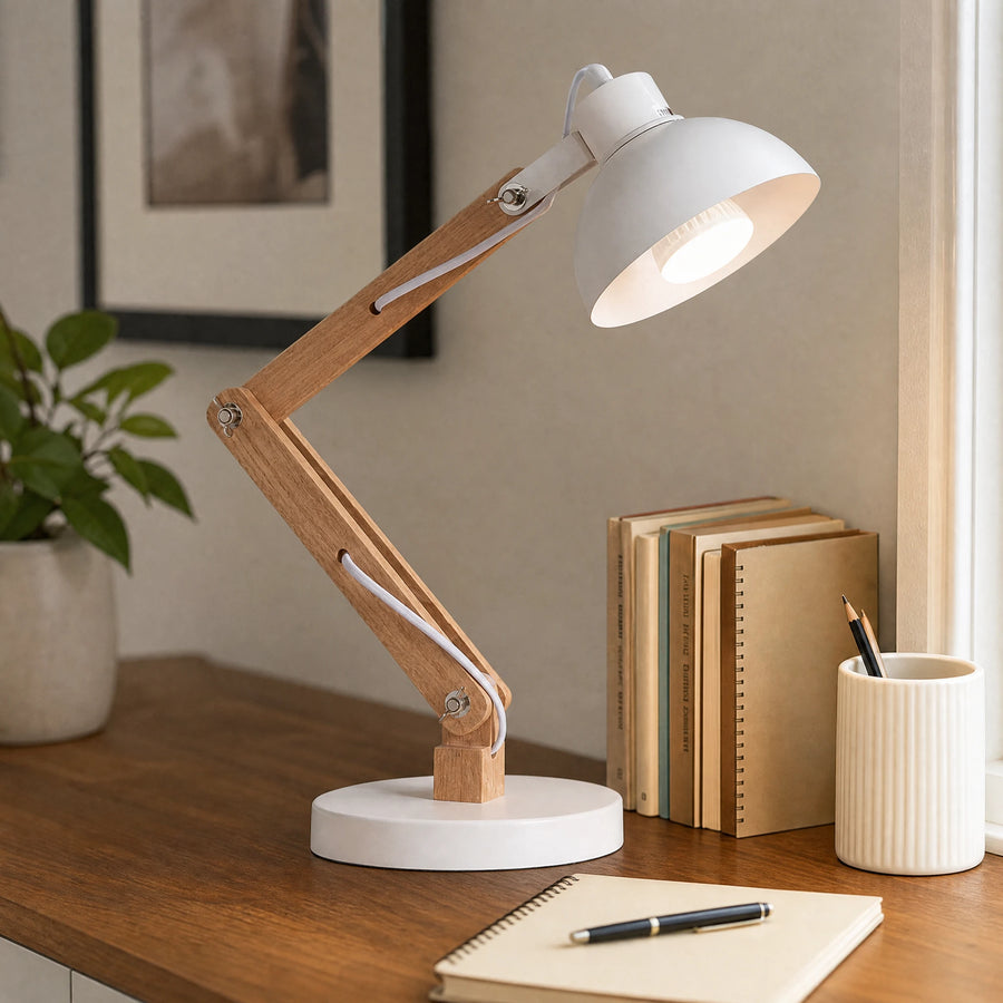 Lampe de Bureau Articulée Bois et Métal - OBJETS VARIES