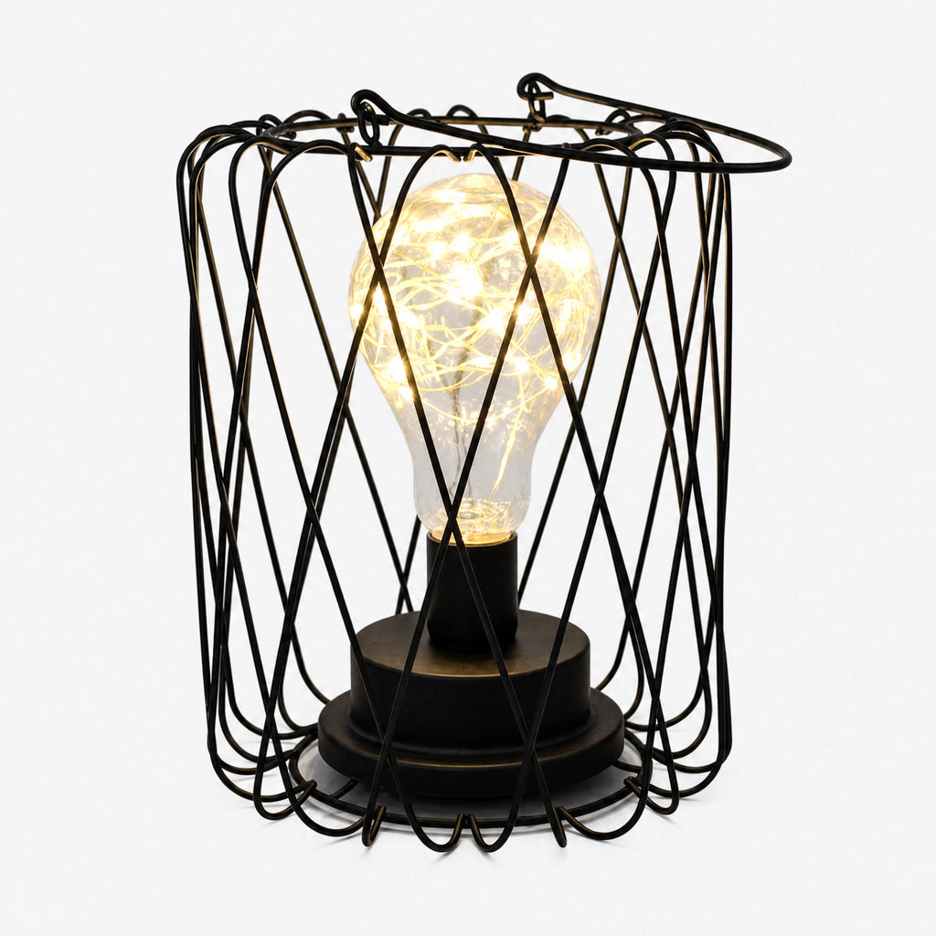 Lampe de Chevet Vintage avec Cage Métallique et Ampoule Décorative - image principale