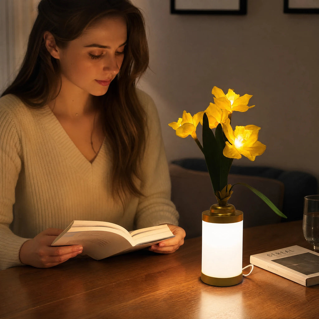 Lampe fleur lumineuse jonquille jaune avec socle LED - Utilisation GLOBALE