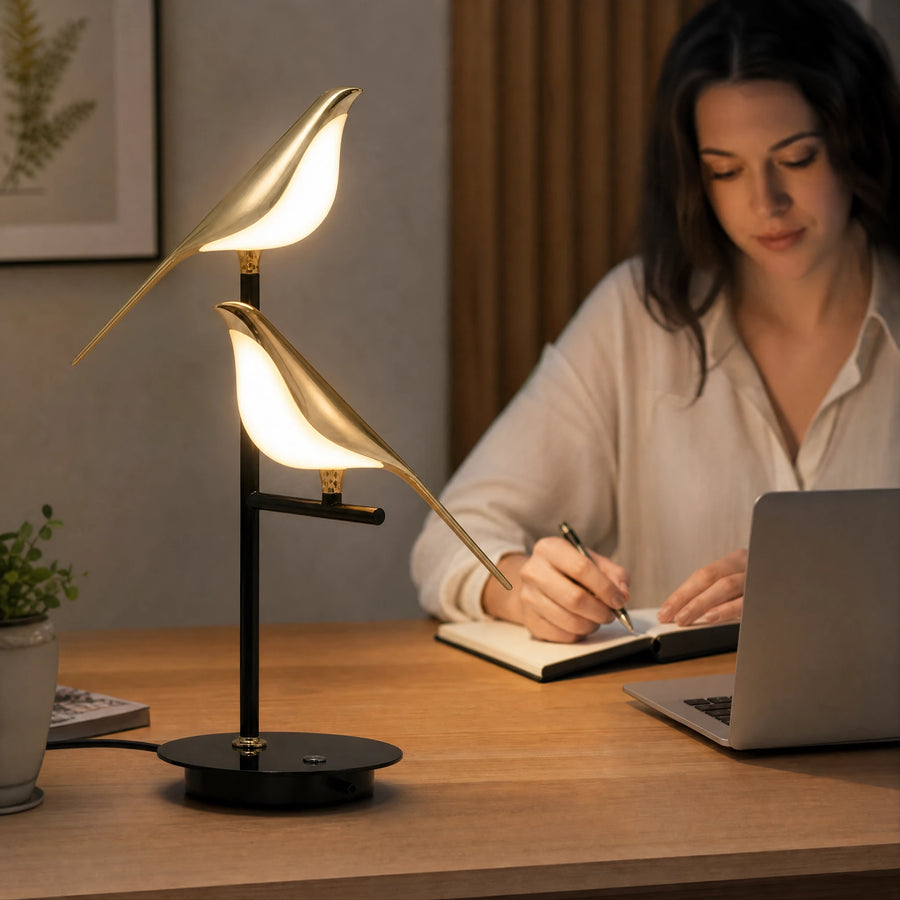 Lampe Oiseau Design en Métal Doré et Noir - Utilisation GLOBALE