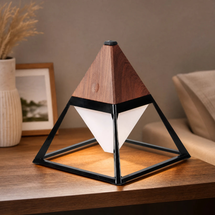 Lampe Pyramide Rechargeable Tactile avec Finition Bois - OBJETS VARIES