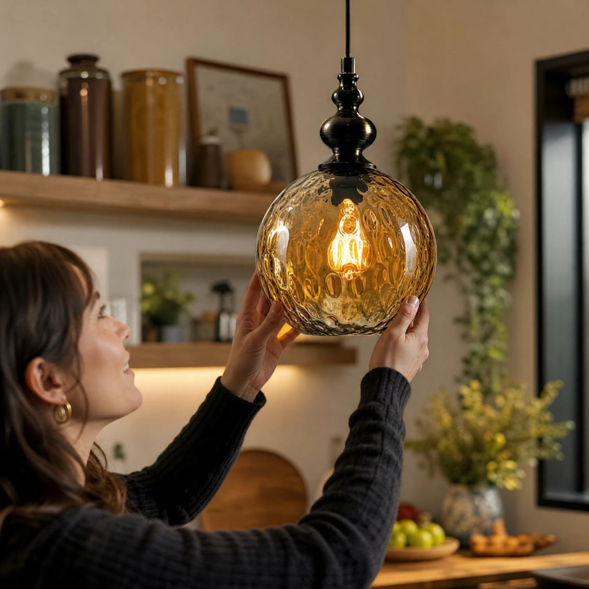Lampe Suspendue Vintage Verre Ambré à Globe - Utilisation GLOBALE