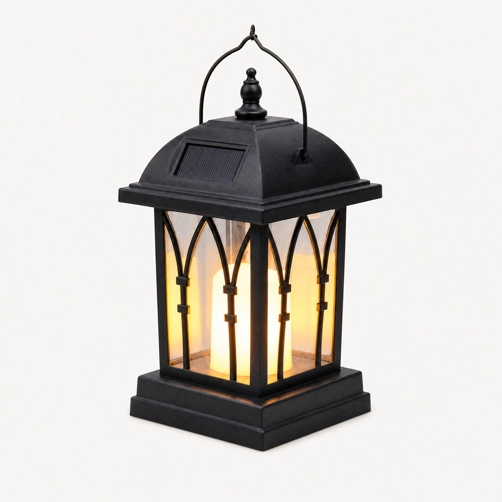 Lanterne solaire extérieure à LED effet flamme style gothique - image principale