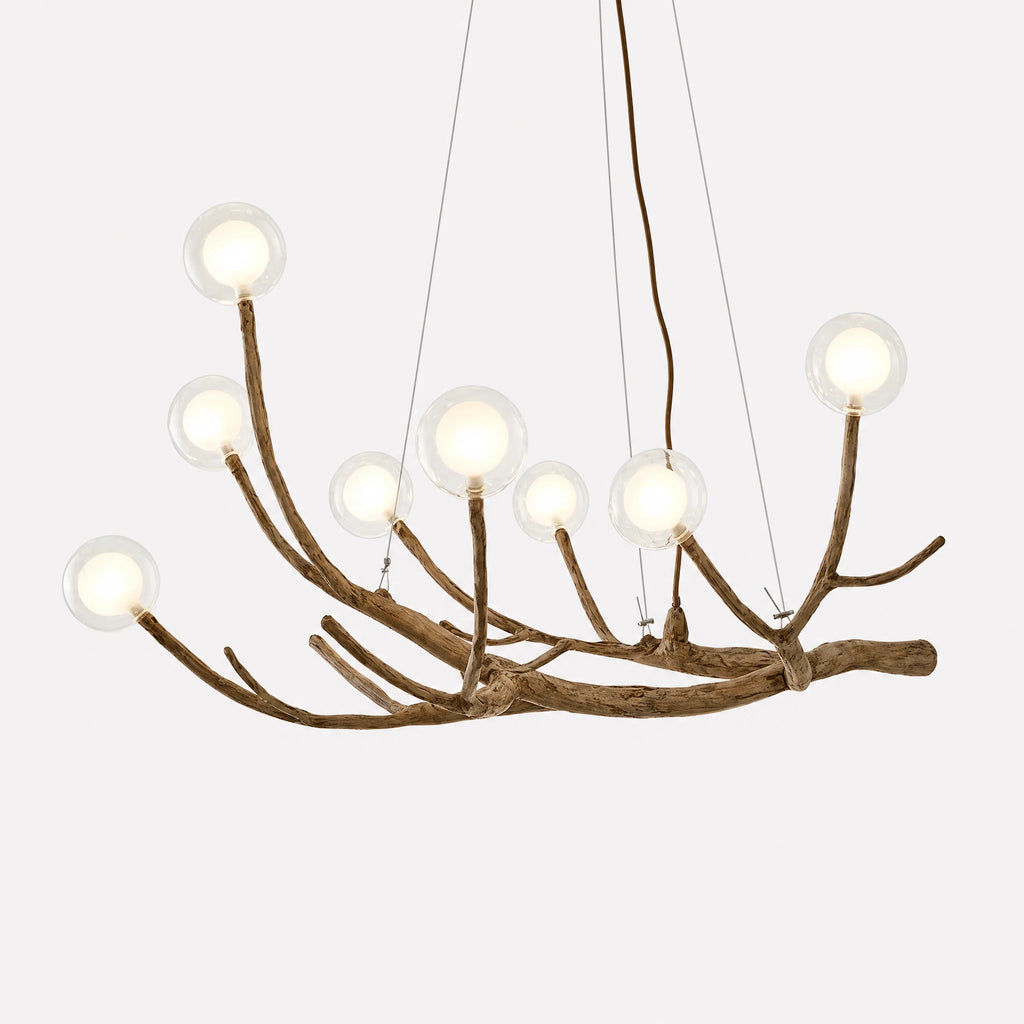 Lustre Branche Bois avec Globes Lumineux Style Naturel - image principale
