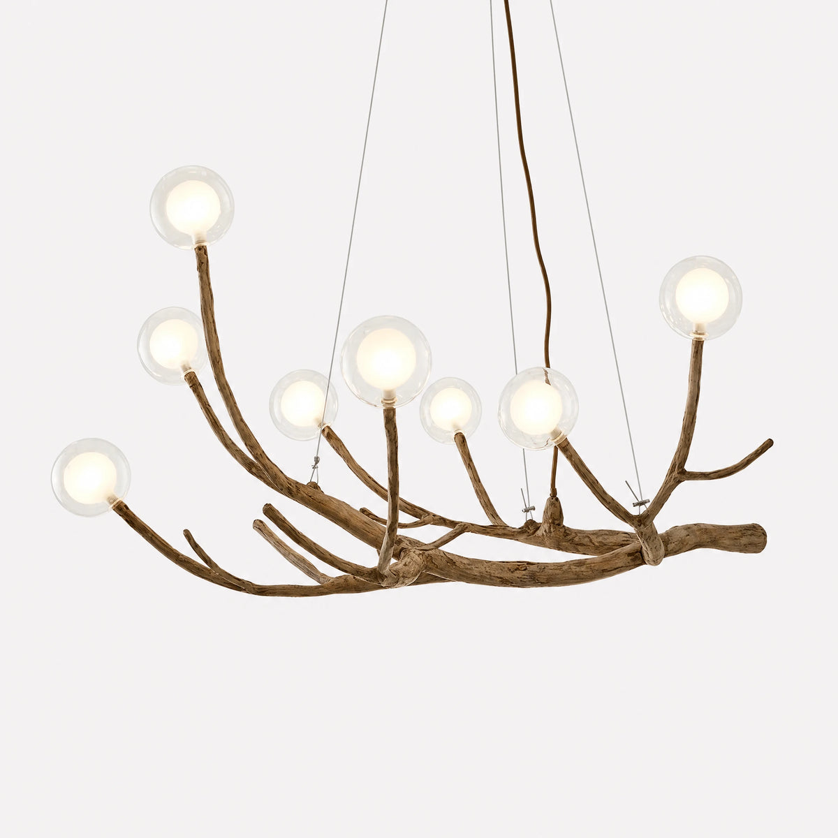 Lustre Branche Bois avec Globes Lumineux Style Naturel - image principale