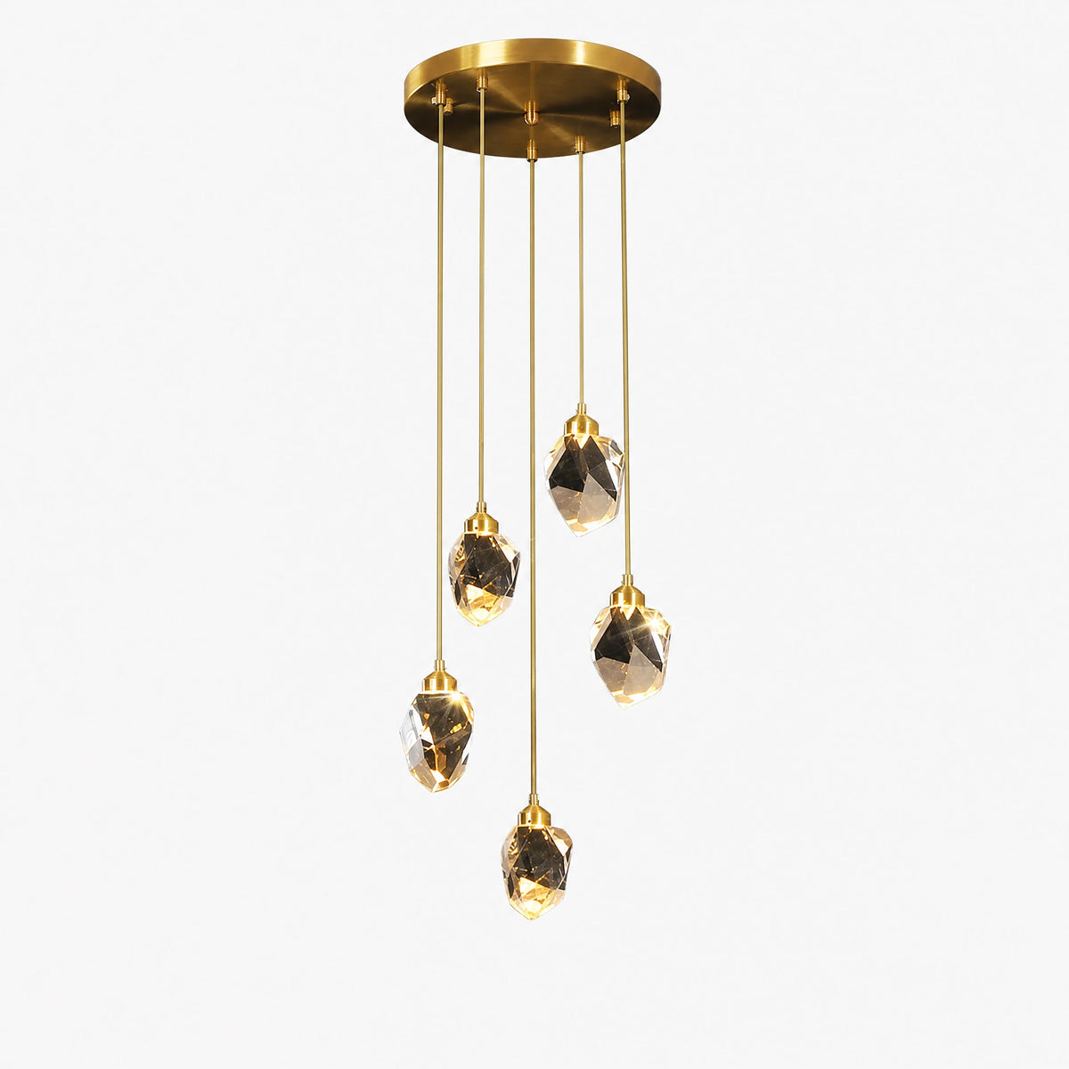 Lustre cristal cuivre à pendentifs géométriques dorés - image principale