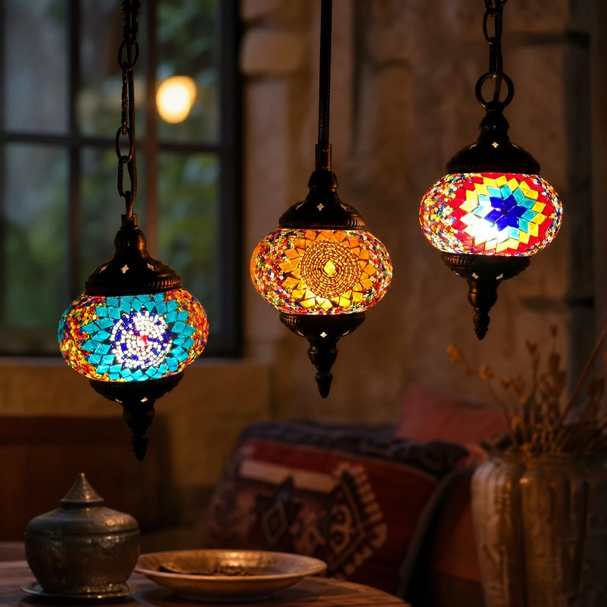 Lustre Mosaïque Orientale en Verre Multicolore Suspendu - OBJETS VARIES
