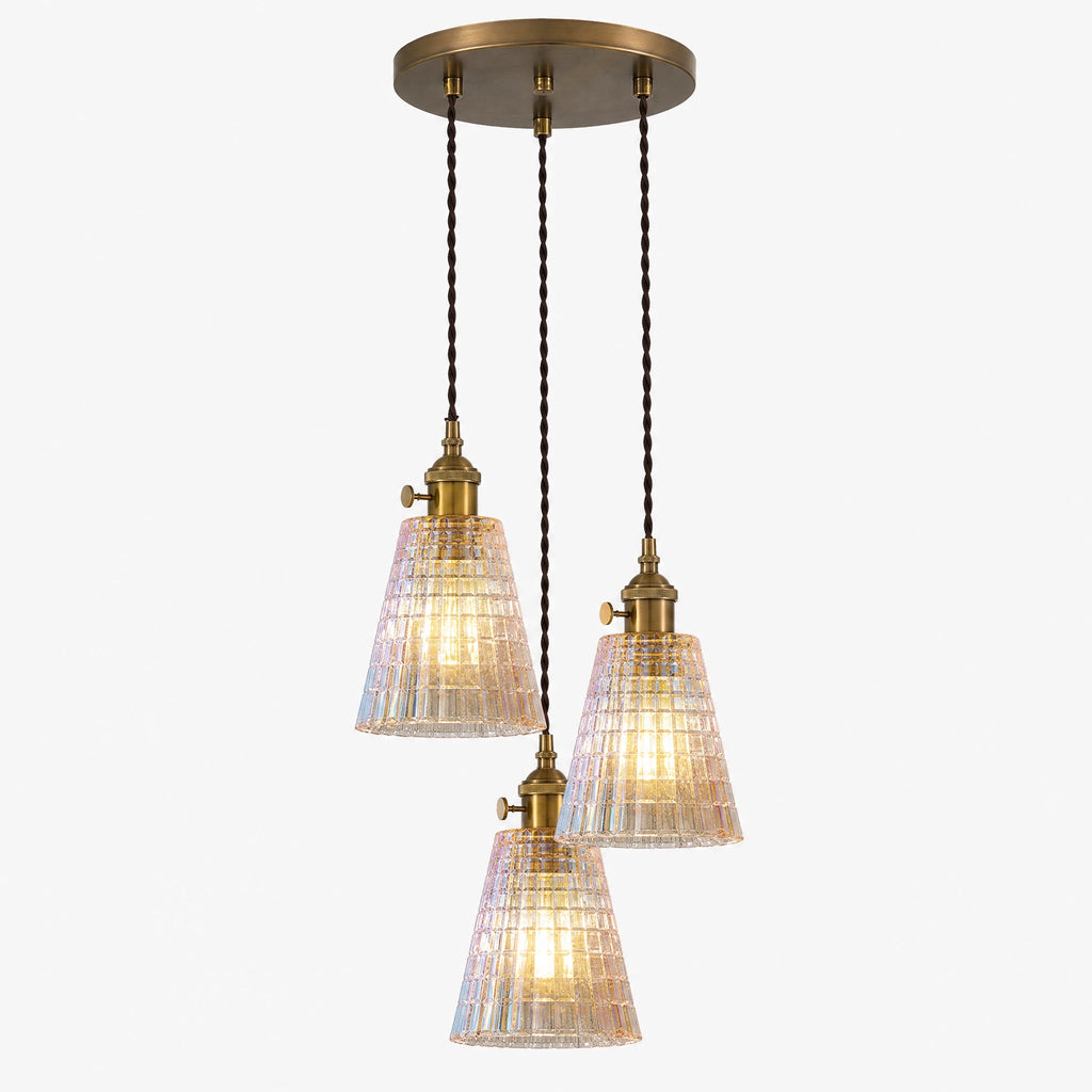 Lustre suspension verre tressé à trois abat-jours coniques - image principale