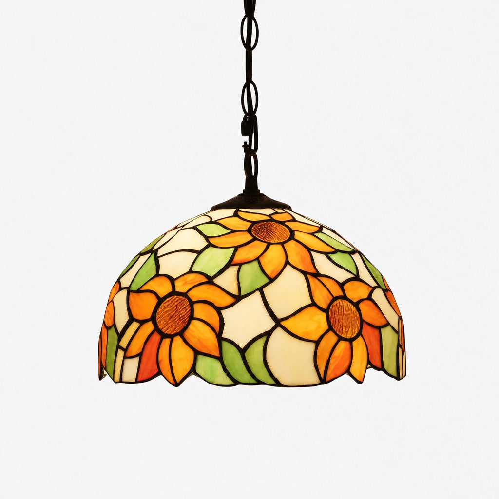 Lustre Tiffany Vitrail Motif Tournesol et Baroque - image principale