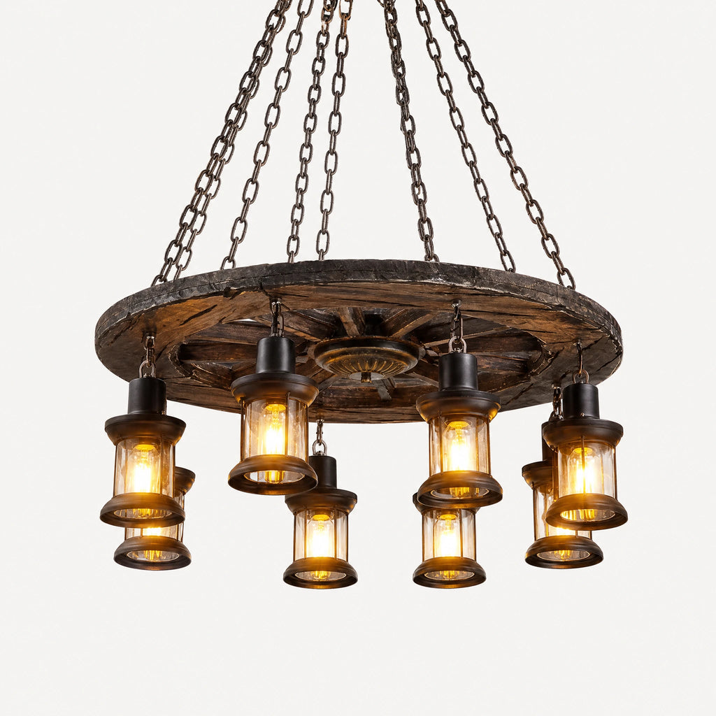 Lustre vintage industriel en bois et métal rétro - image principale
