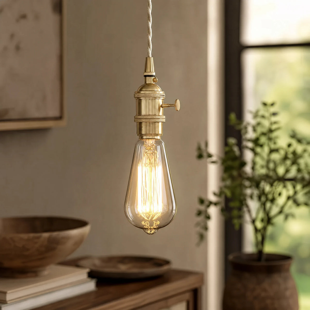 Lustre Vintage Laiton à Interrupteur - OBJETS VARIES