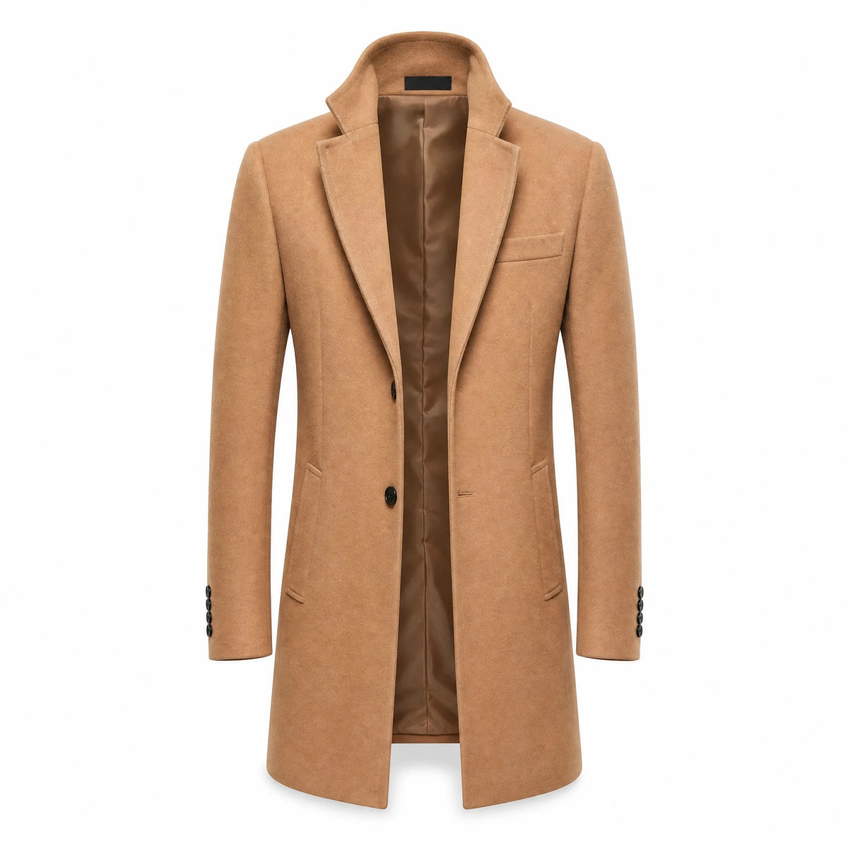 Manteau mi-long de couleur unie à revers cranté vintage - image principale