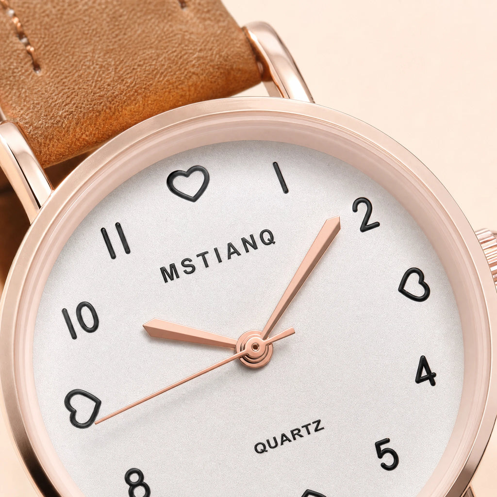 Montre Bracelet Cuir Femme Vintage - close-up détail matière