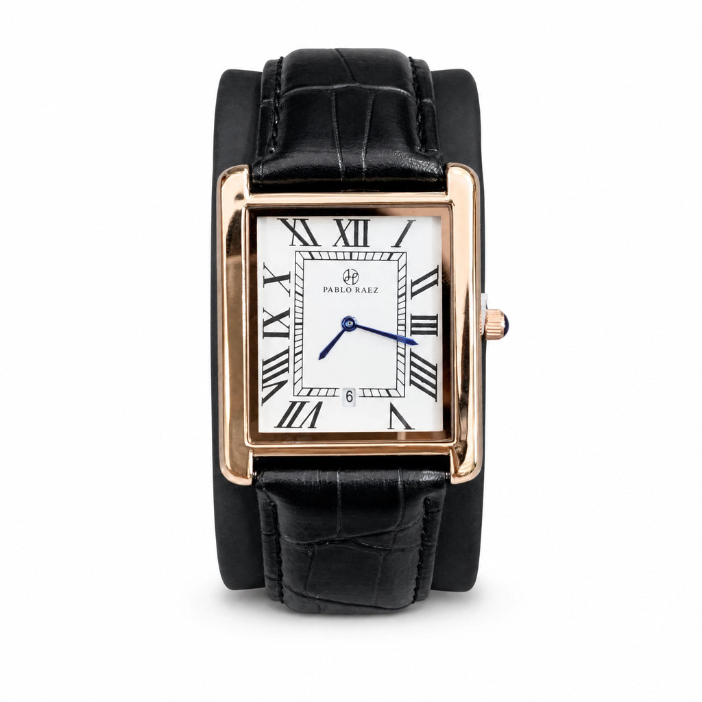 Montre Rectangulaire Homme Cadran Blanc et Bracelet Cuir - image principale