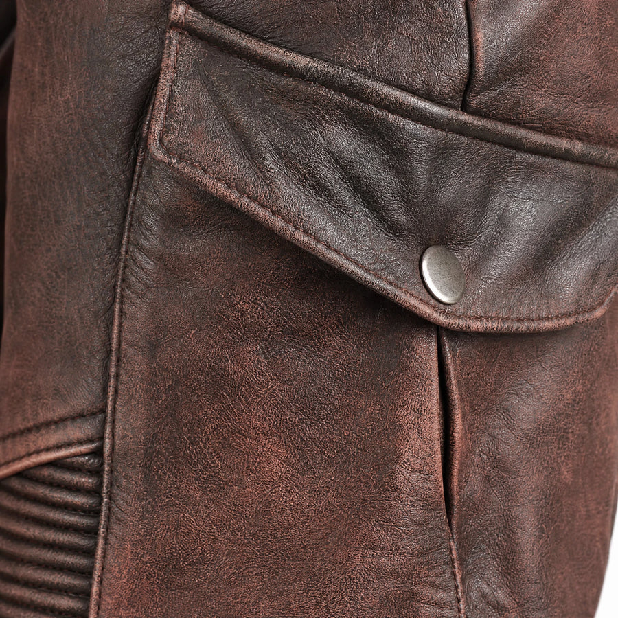 Pantalon Cuir Moto avec Poches Cargo et Détails Nervurés - close-up détail matière