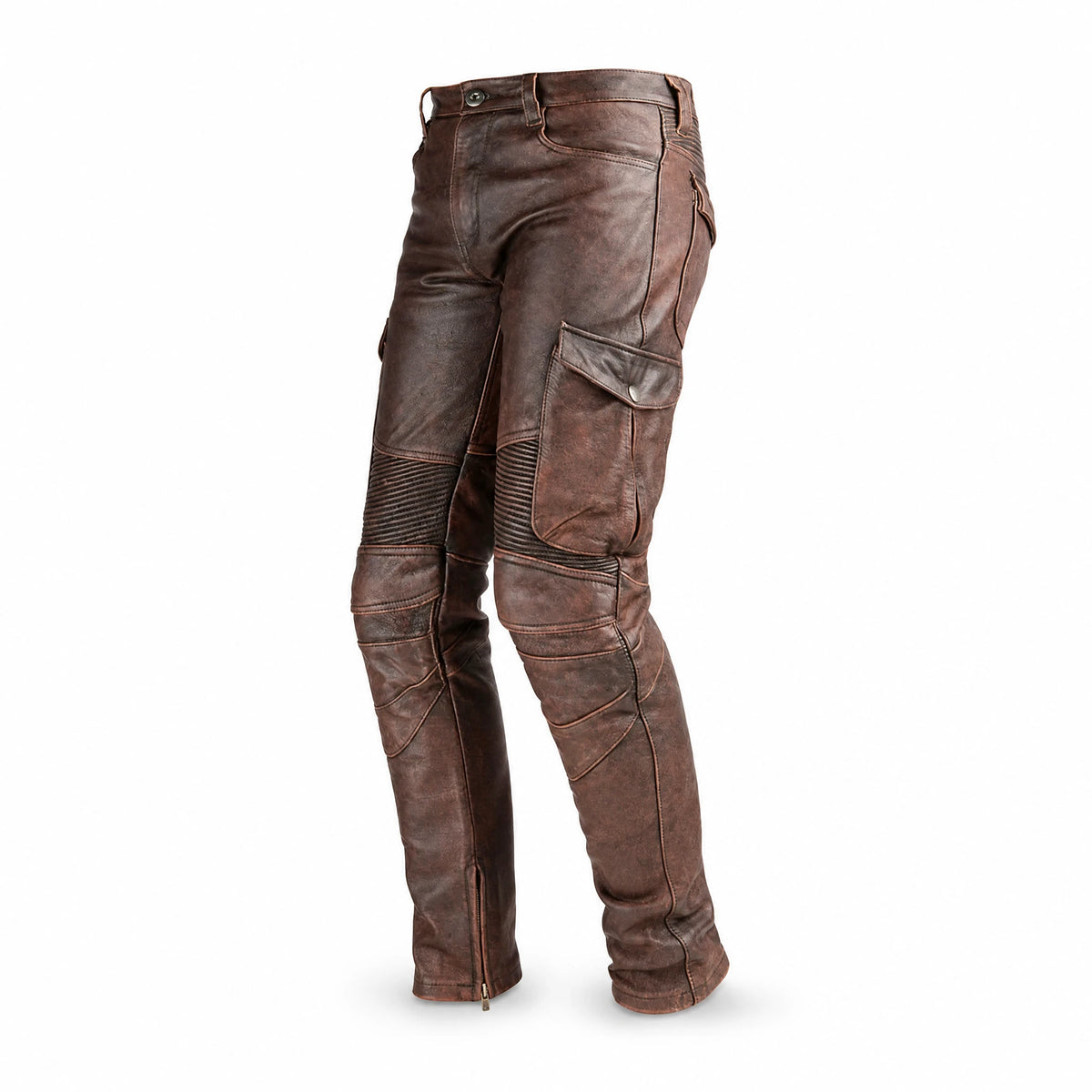 Pantalon Cuir Moto avec Poches Cargo et Détails Nervurés - image principale