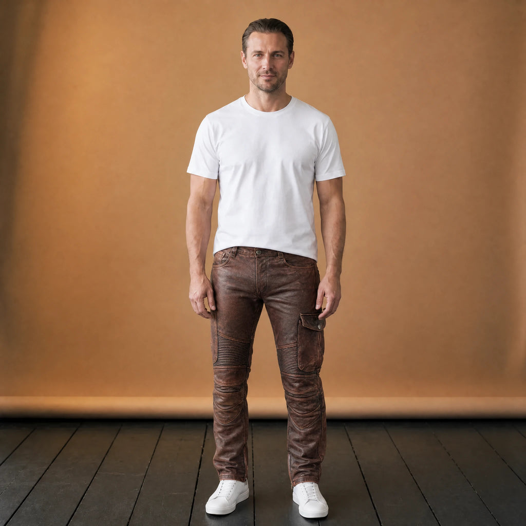 Pantalon Cuir Moto avec Poches Cargo et Détails Nervurés - VETEMENT Studio HOMME