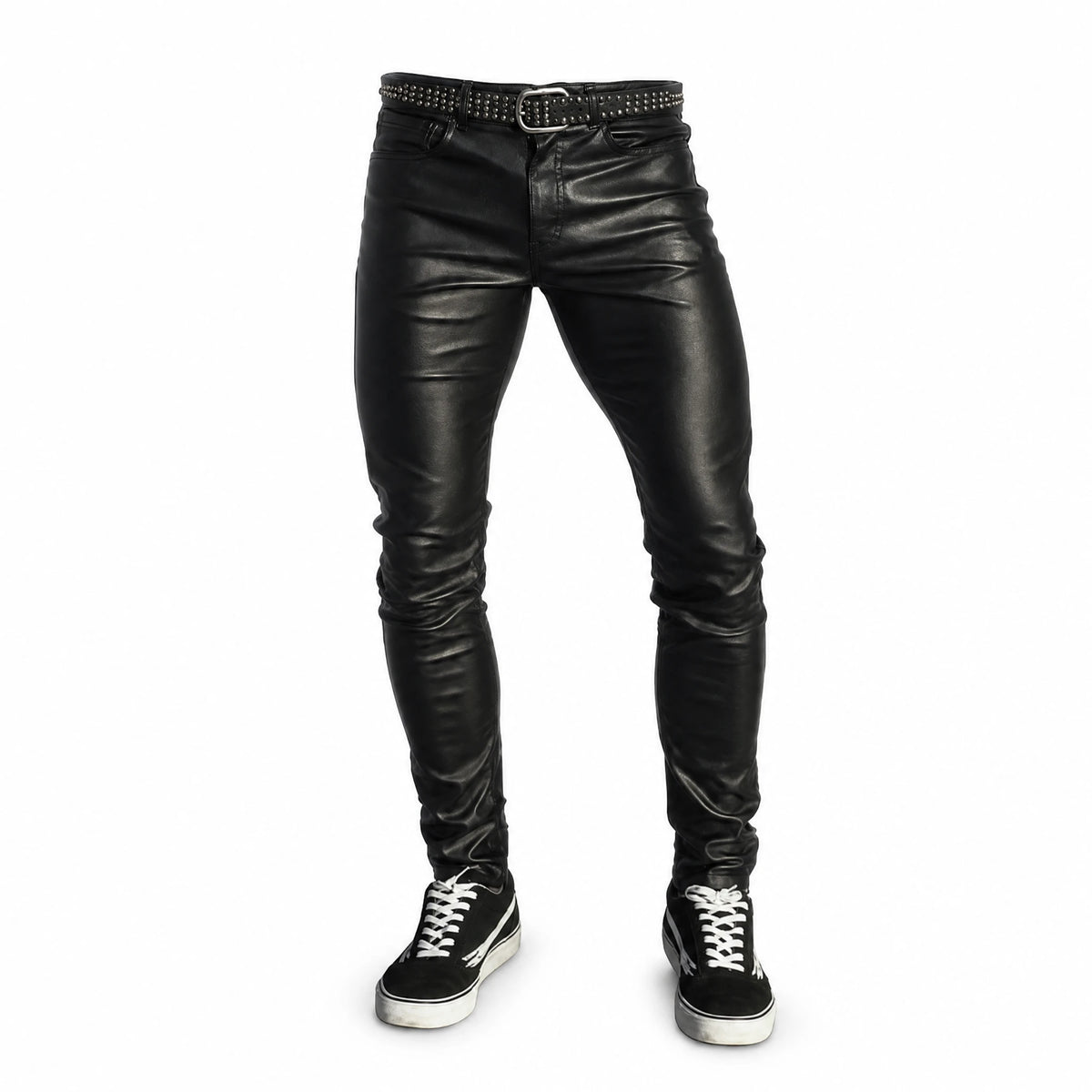 Pantalon en cuir taille basse vintage skinny - image principale