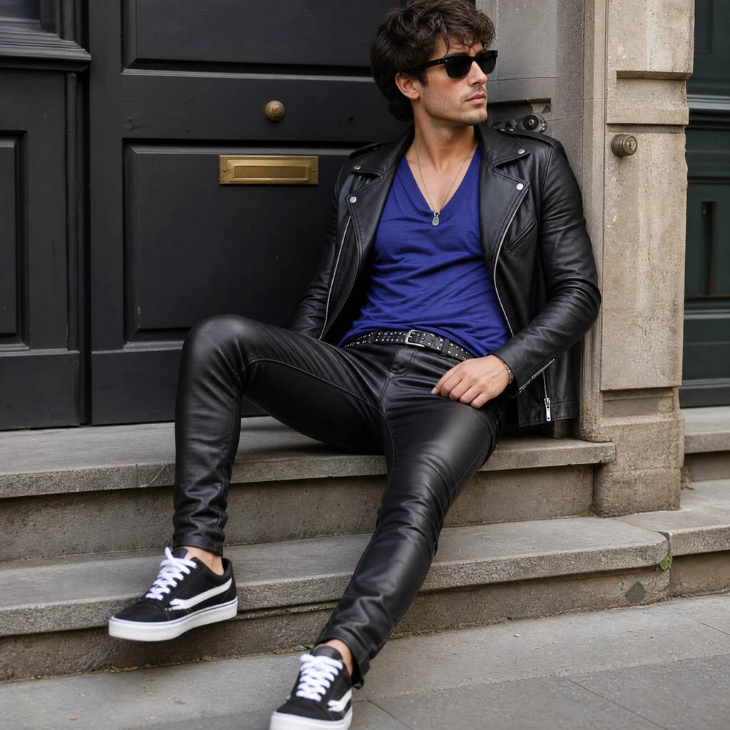 Pantalon en cuir taille basse vintage skinny - Utilisation GLOBALE