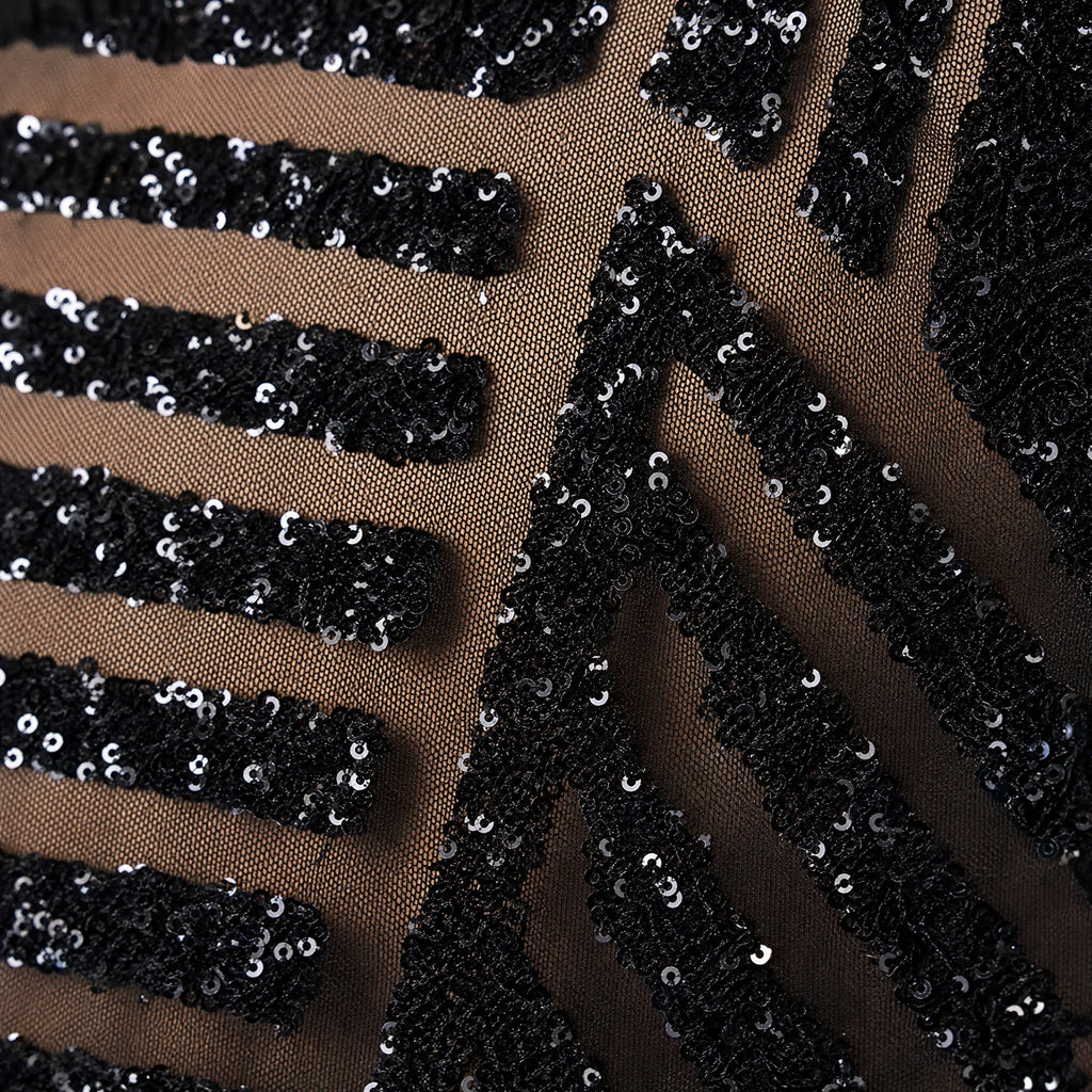 Pantalon Patte d'Éléphant Paillettes et Tulle Géométrique - close-up détail matière