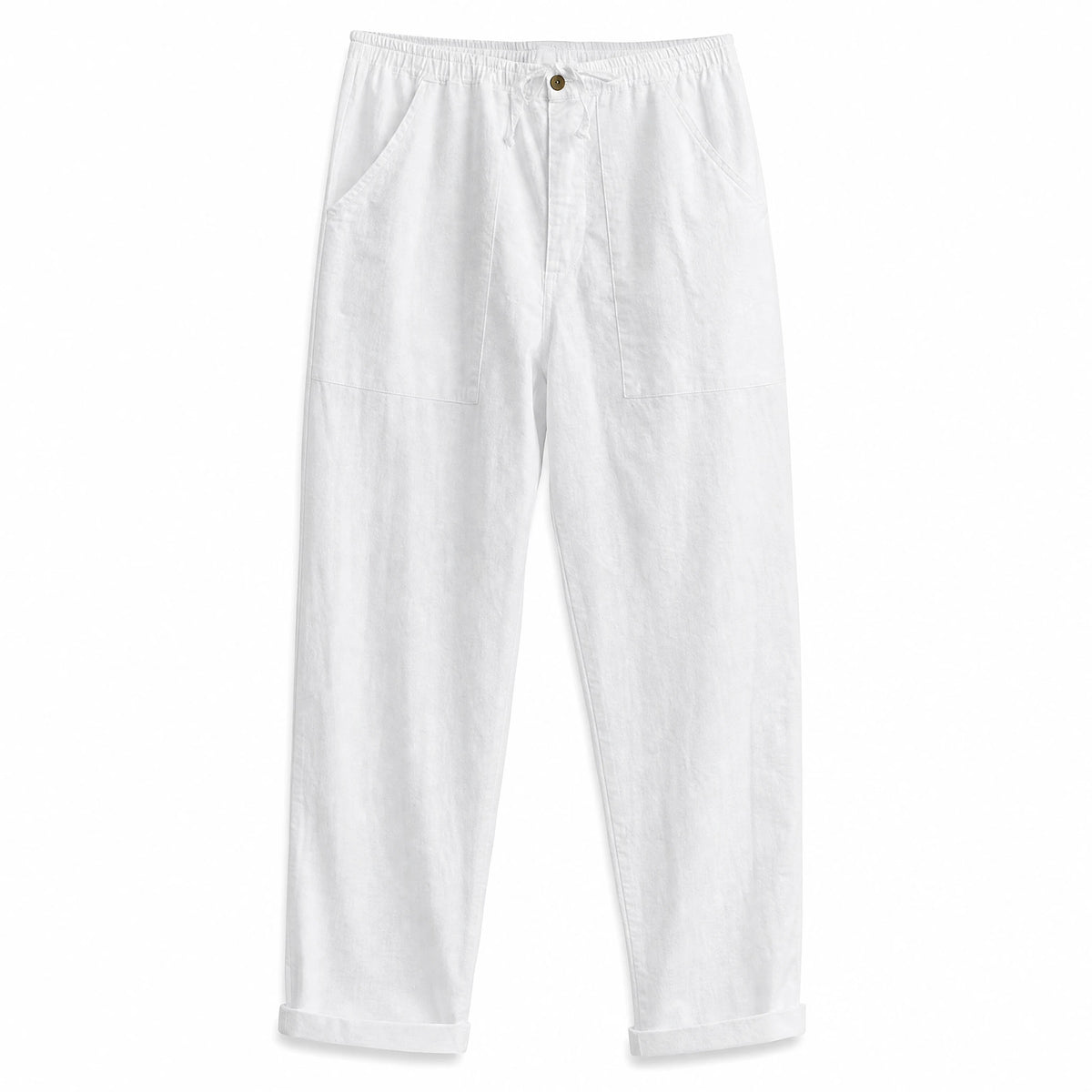 Pantalon rétro en coton et lin de couleur unie - image principale