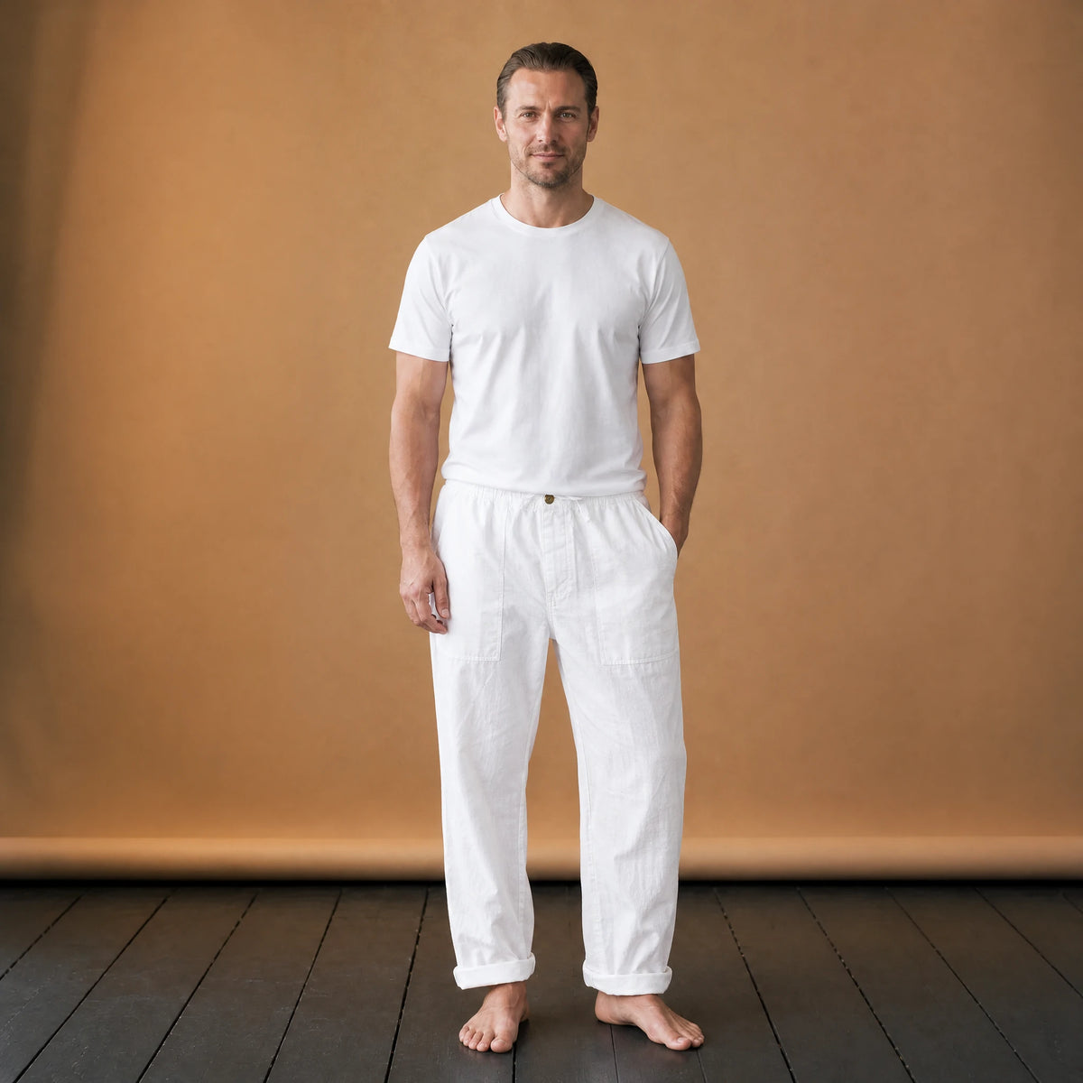 Pantalon rétro en coton et lin de couleur unie - VETEMENT Studio HOMME