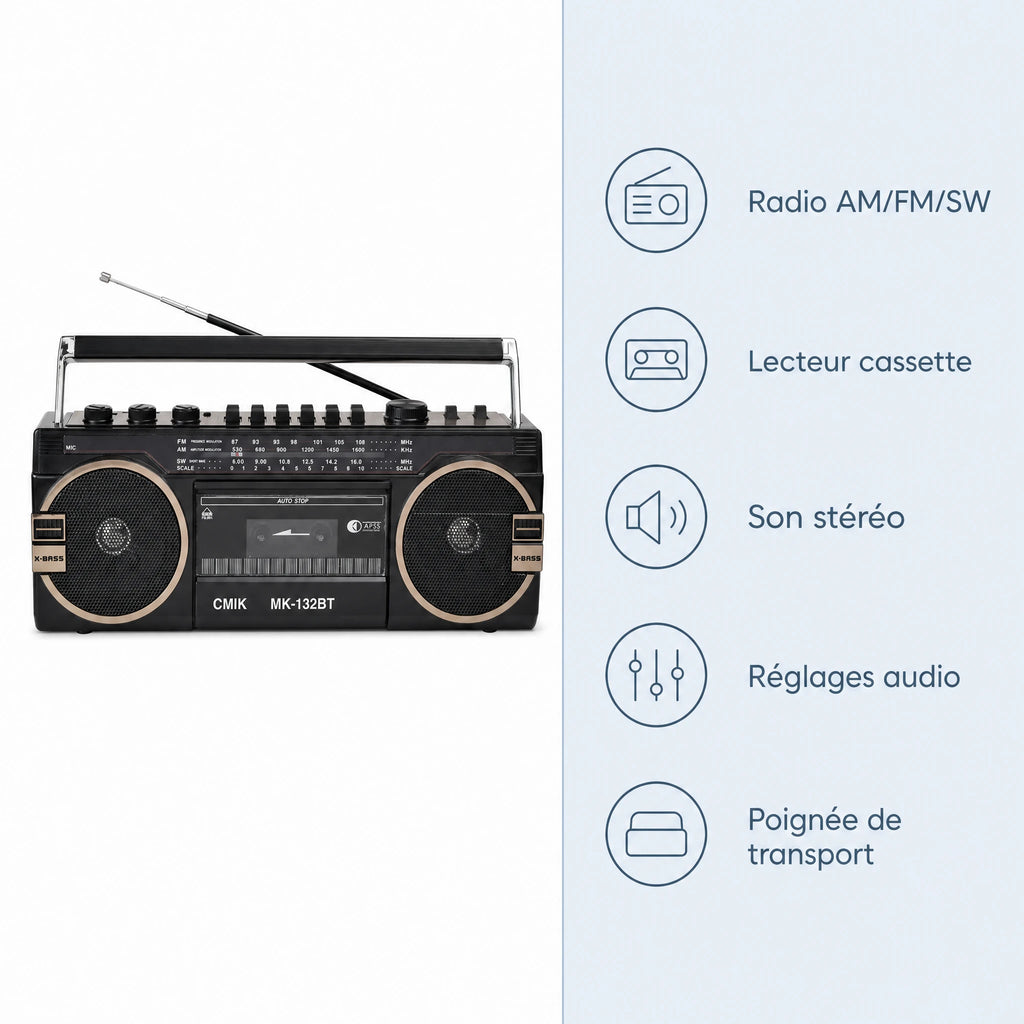 Poste Radio Cassette Rétro Style Années 80 - Bénéfices produit