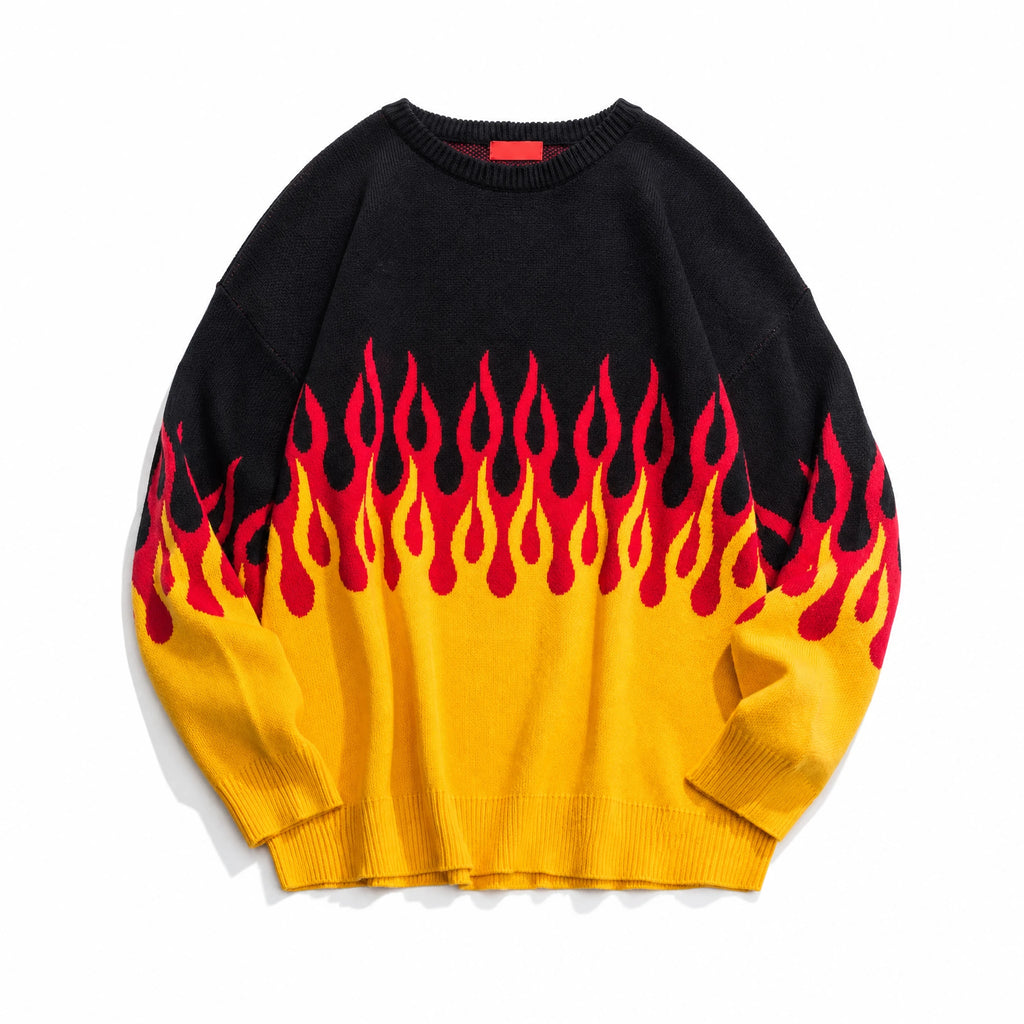 Pull Motif Flammes Bicolore Noir et Jaune - image principale