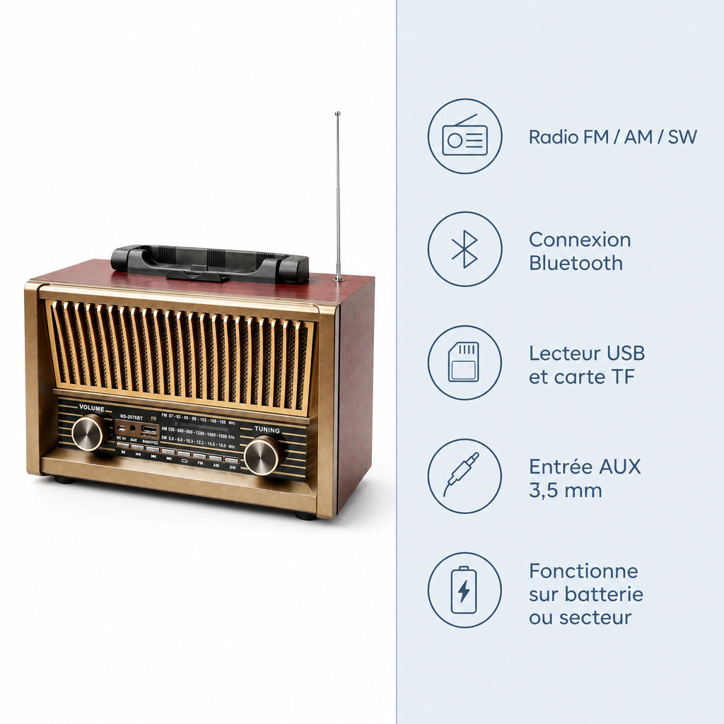 Radio Vintage à Design Rétro avec Bluetooth - Bénéfices produit