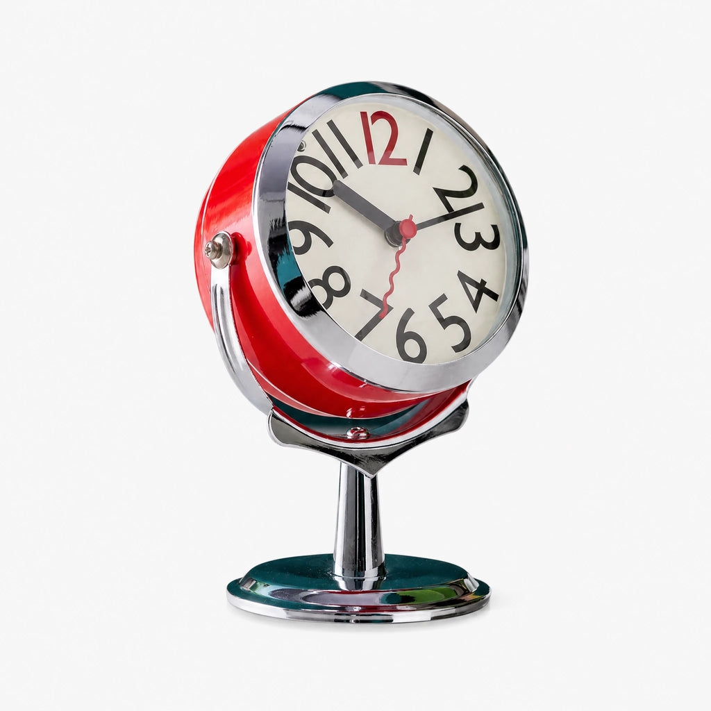 Réveil Vintage sur Pied Chromé à Support Orientable - Rouge