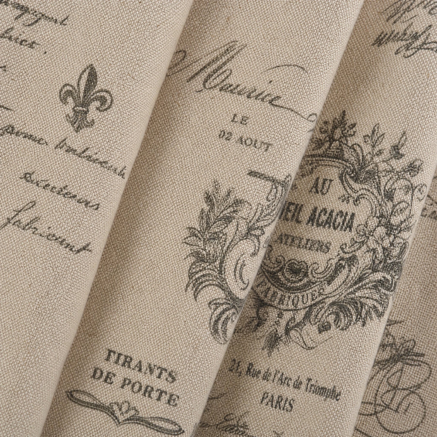 Rideau Vintage à Motifs Calligraphie et Timbres Anciens - close-up détail matière