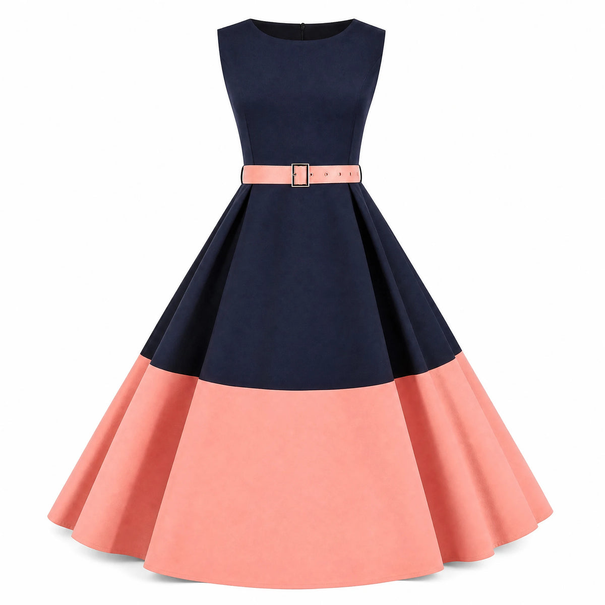 Robe Années 80 Bicolore avec Ceinture Assortie - image principale
