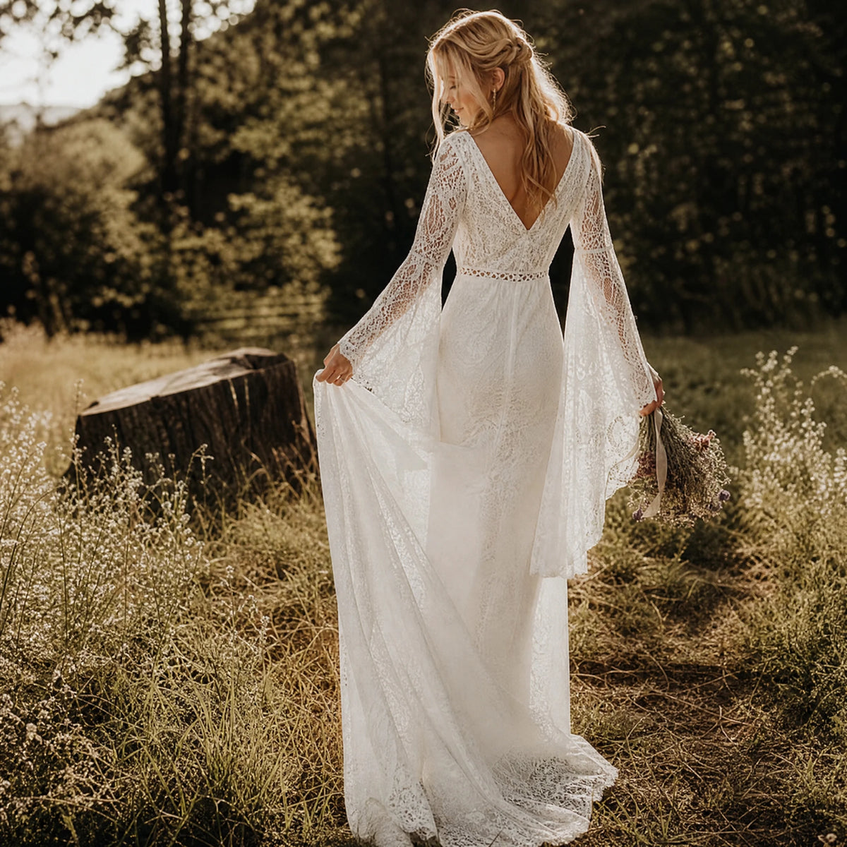 Robe de Mariée Bohème Vintage Manche Longue - Utilisation GLOBALE