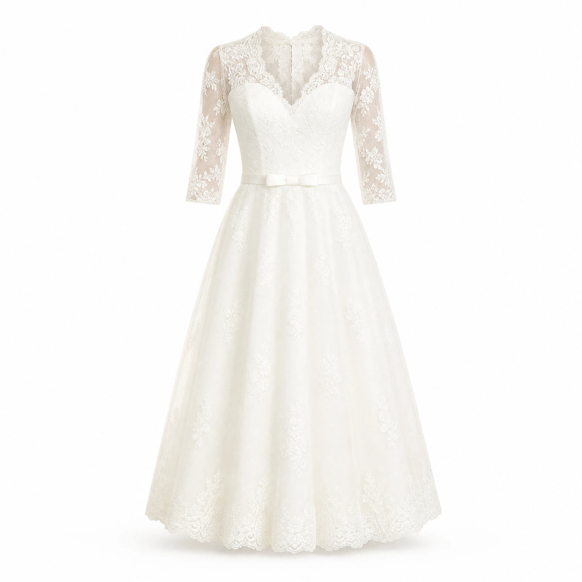 Robe de Mariée Courte Vintage Col en V - image principale
