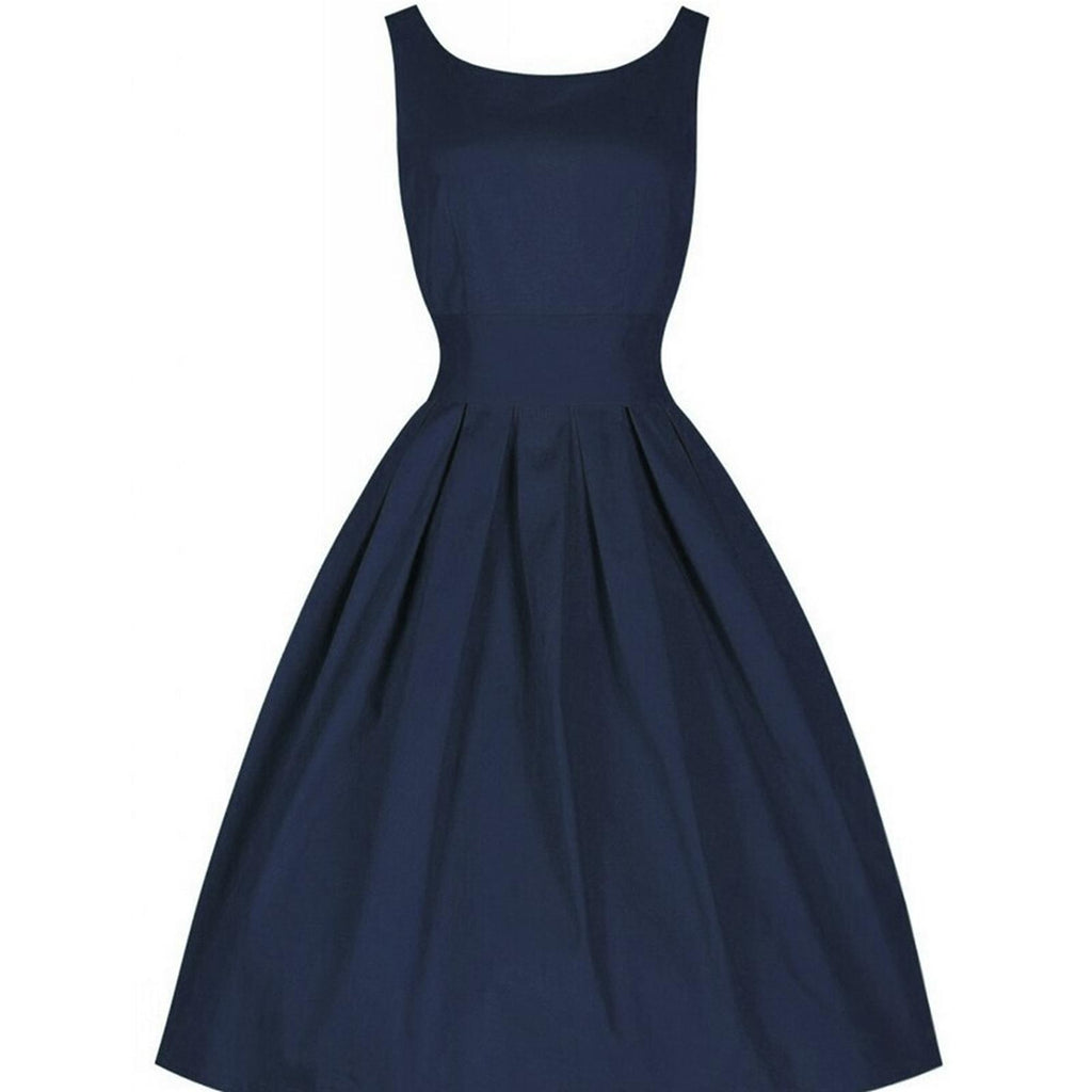 Robe rockabilly bleu marine unie vue de face