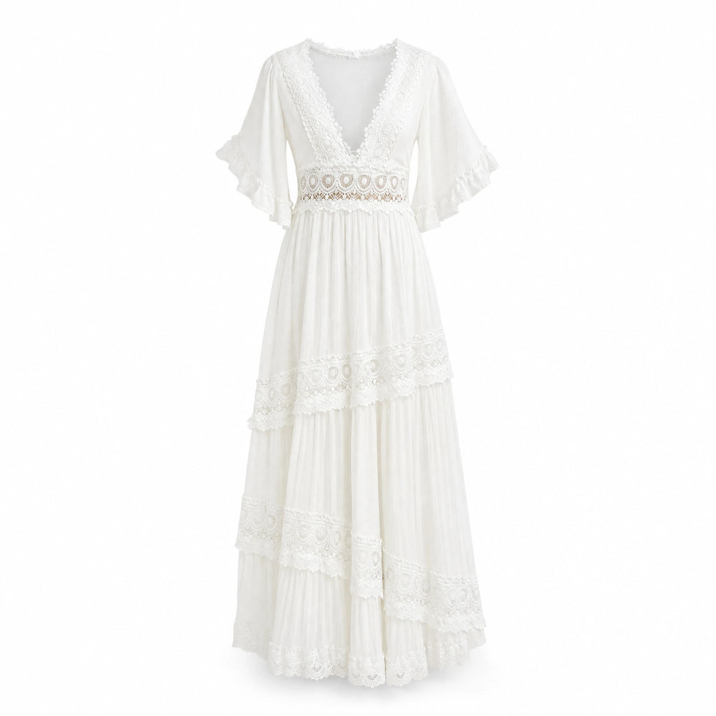 Robe Longue Blanche Dentelle Vintage - image principale