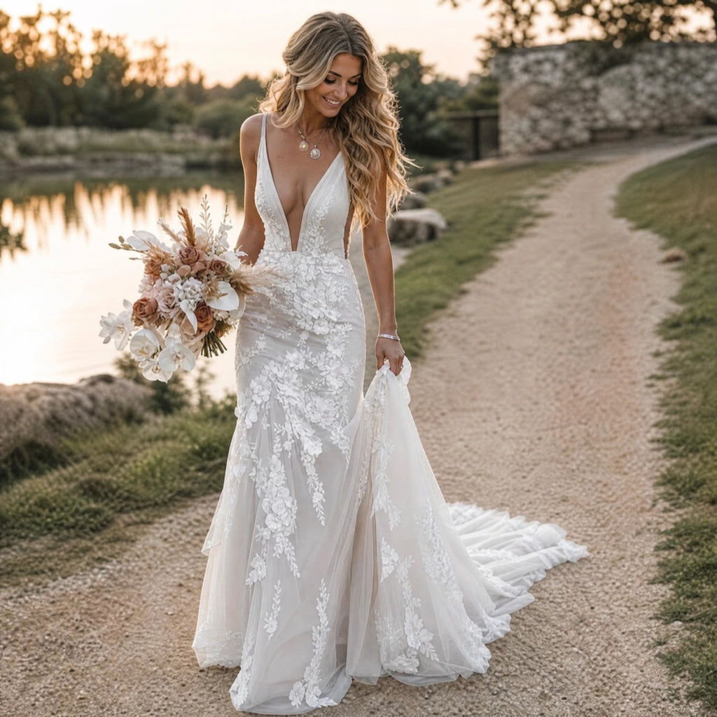 Robe Mariée Vintage Dentelle Fleur - Utilisation GLOBALE