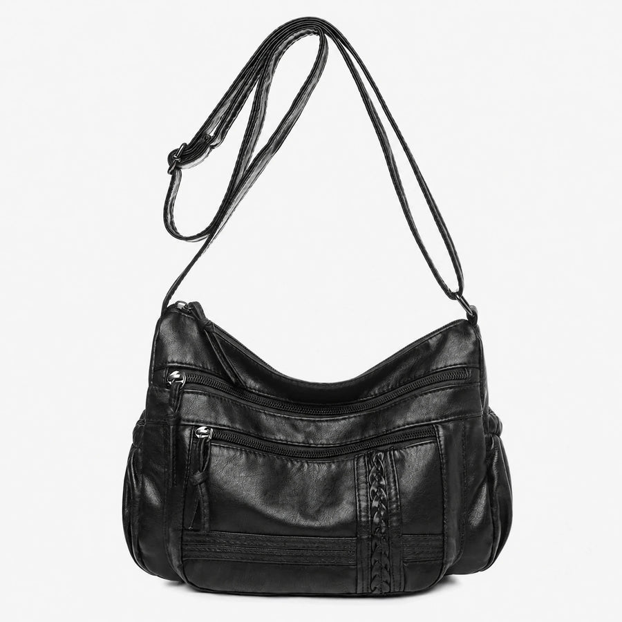 Sac Bandoulière Cuir Souple à Poches Multiples - Noir / 26cm*11cm*19cm