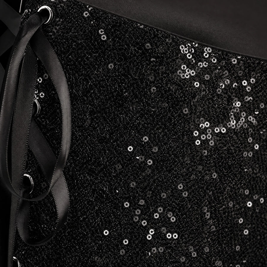 Short paillettes femme à lacets latéraux - close-up détail matière