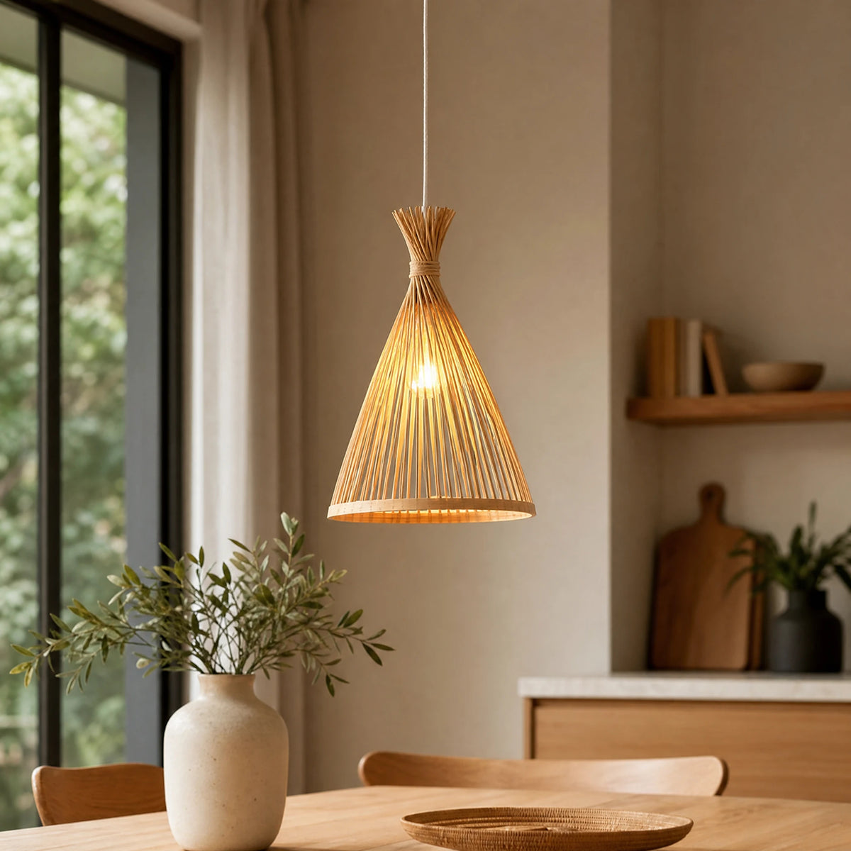 Suspension bambou tressé à la main, style zen naturel - OBJETS VARIES